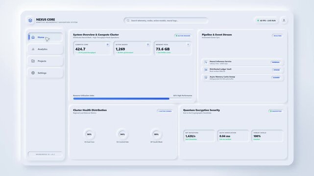 Modern software dashboard displays dynamic data analytics metrics