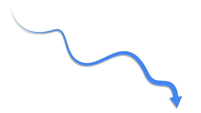 Curved arrow pointing down and to the right with a flowing shape animation