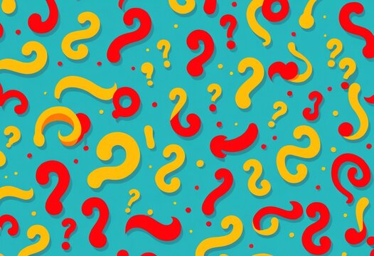 Vibrant Abstract Pattern of Colorful Question Marks on Teal Background