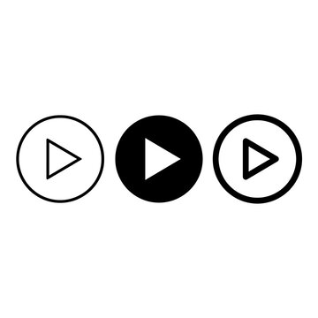Set of black and white play button vector icons isolated on white background