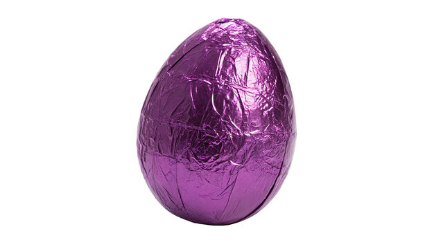 Single purple chocolate foil easter egg ornament isolated on transparent background