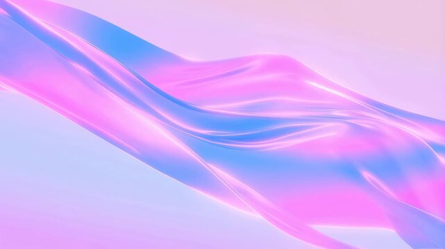 Smooth flowing fabric-like waves in pastel pink, blue, and purple colors undulate gently across a soft gradient background. Flowing visual background for presentations and digital art.