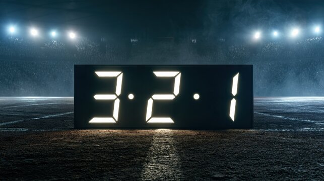 A countdown timer shows numbers 3-2-1 at the starting line of a sports race. The scene captures the tension before the race begins.
