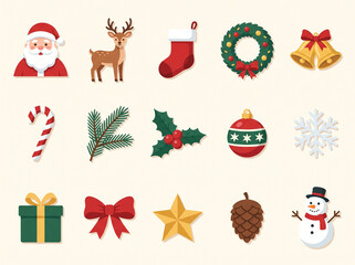 Fototapeta premium Set of 15 Christmas Icons for Web Banners and Social Media