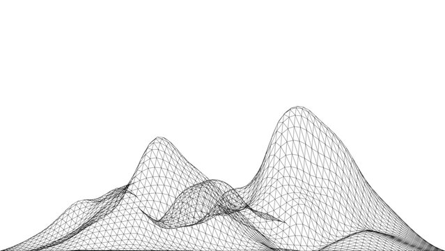 Abstract 3D wireframe mountain landscape Digital topographic terrain mesh surface vector graphic illustration
