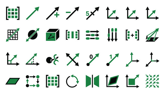 linear algebra vector spaces matrices and transformations icon set vector .