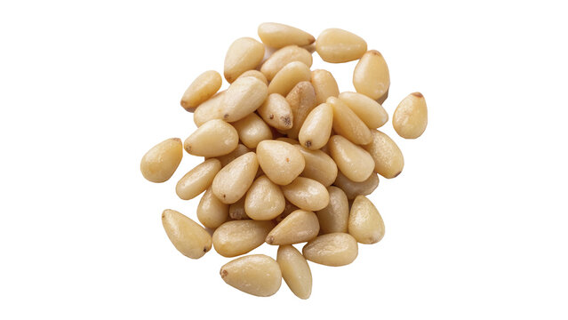 Small pile of raw whole pine nuts seeds isolated on transparent background