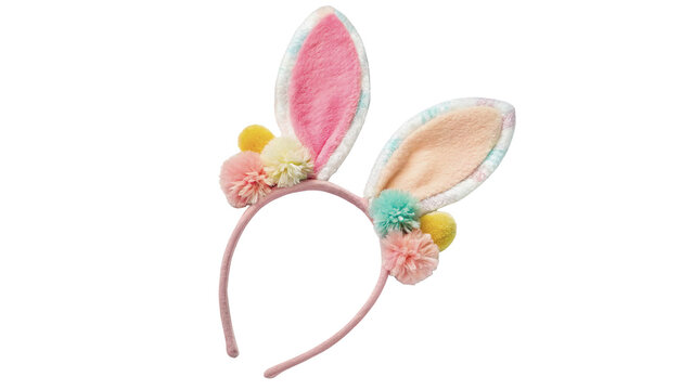 Cute pink bunny ears plush headband accessory isolated on transparent background