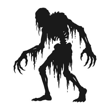 Silhouette of a Creeping Zombie Monster At Night.