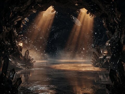 Halloween abstract background inside a dark crystal cave