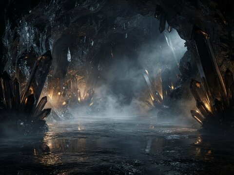 Halloween abstract background inside a dark crystal cave