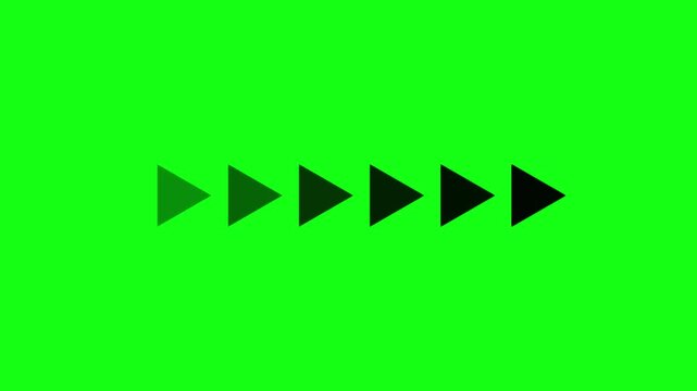Fast forward arrow icon looping on green background. Fast forward triangle arrows moving right concept animation.