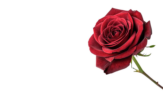 Single beautiful brilliant red rose flower stem isolated on transparent background