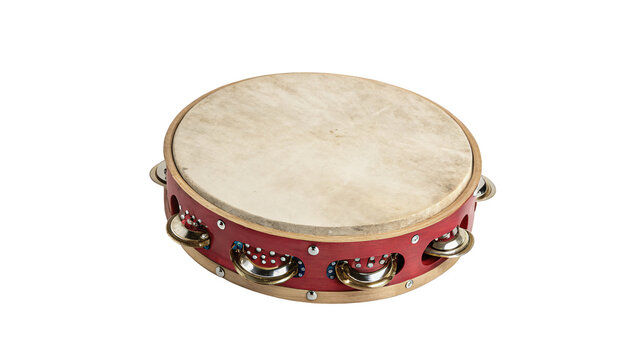 Traditional musical percussion tambourine rhythm tool isolated on transparent background