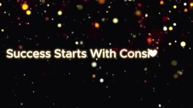 A complete, inspiring quote, 'Turn Potential Into Performance', is boldly presented with vibrant, multicolored glowing letters against a deep black background adorned with numerous shimmering, golden.