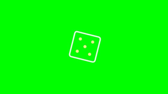 Single white dice rotating in rhythmic motion against a vivid green chroma key background providing clean graphic animation elements suitable for digital casino gaming projects