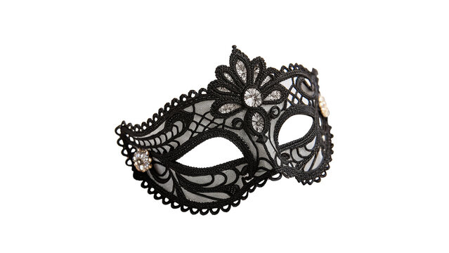 Elegant black carnival masquerade mask isolated on transparent background
