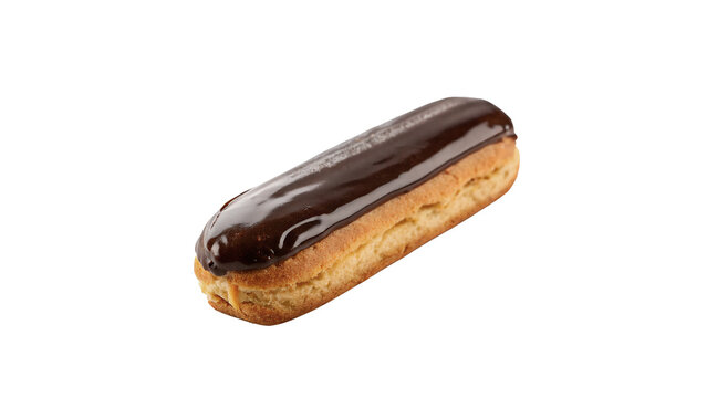 Fresh baked chocolate eclair pastry dessert on transparent background
