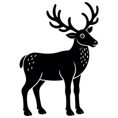 Obraz premium Reindeer pulling sleigh silhouette on white background