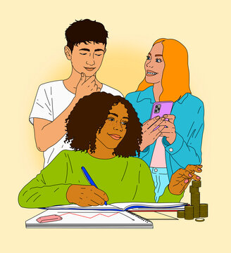 Teenagers learning how to budget money