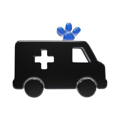 A glossy 3d of an ambulance vehicle featuring a black silhouette with a blue siren on a dark background, representing emergency medical services and healthcare © REZAUL