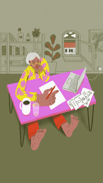 Senior woman working at laptop in home office