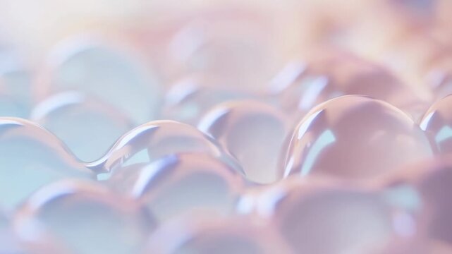 Close-up animation of soft translucent bubbles gently moving and shifting with pastel lighting. Visible elements drift through the scene with layered depth.