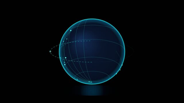 Holographic digital globe with glowing constellation data rotating
