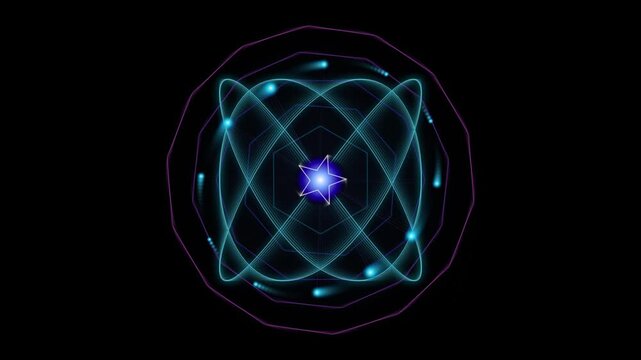 Futuristic Atomic Orbital Rings Motion Graphics Loop with Bright Center Star