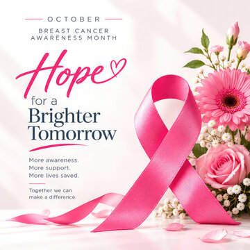Breast Cancer Awareness Month Poster &ndash; Pink Ribbon Hope and Support Healthcare Campaign
