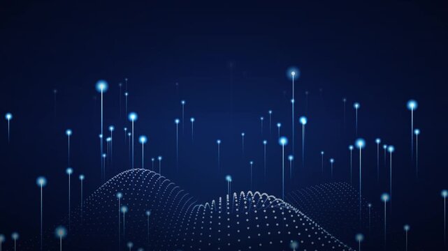 Abstract Digital Waveform Motion Graphics Background with Glowing Blue Data Particles and Nodes