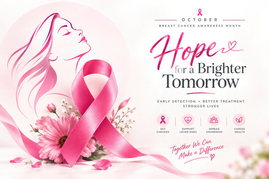 Breast Cancer Awareness Month Poster &ndash; Pink Ribbon Hope and Support Healthcare Campaign