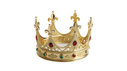 Royal golden crown with ornate jewels and gems isolated on transparent background © Foster