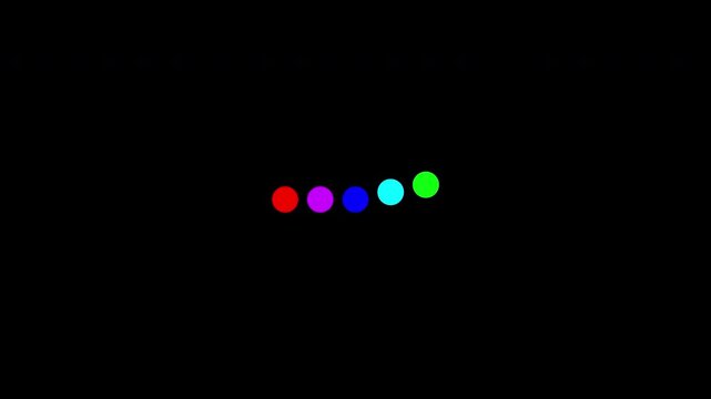 Loading Animation 5 Circle Dot Colorful Bounce Up Down Loop Transparent Background. Perfect For UI or Overlay Video Element.