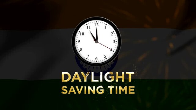 Analog wall clock showing daylight saving time concept with glowing golden light effects