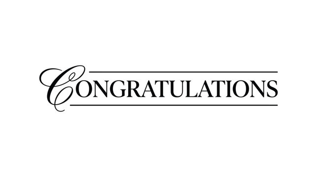 Elegant congratulations typography vector graphic featuring sophisticated calligraphic script lettering in a bold black minimalist style