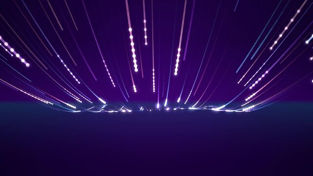 Abstract Motion Background Featuring Glowing Neon Light Trails Moving Across Dark Purple Deep Space