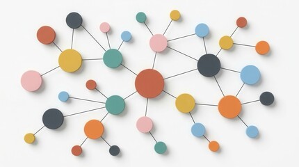 Obraz premium Creative brainstorming process element featuring colorful connected nodes on a white background.