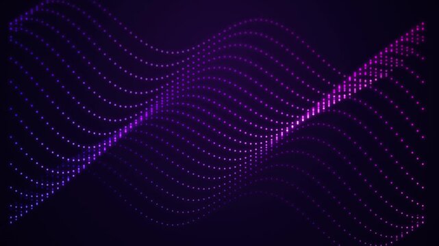 Abstract Motion Background Featuring Glowing Neon Purple Wave Particles Moving In Digital Fluid Flow