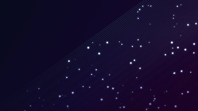 Abstract Motion Background with Glowing White Particle Lights and Diagonal Lines on Dark Purple