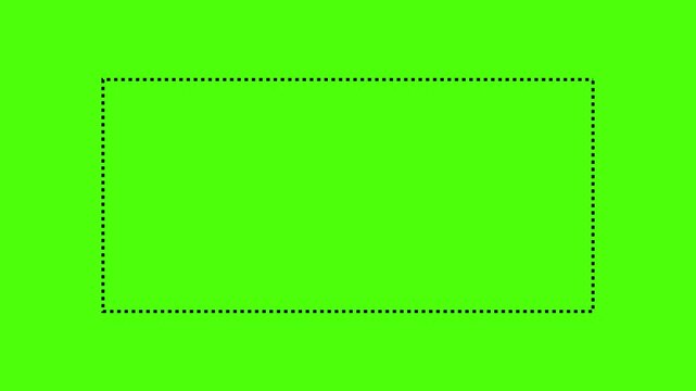 Dotted line rectangle frame animation on white background. Animation of a dotted line path from left to right point. border frame dotted line animation isolated 4k video