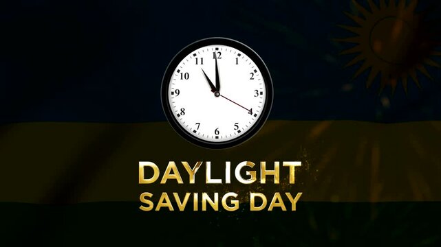 Daylight saving day concept featuring an analog clock face on a decorative background with golden text