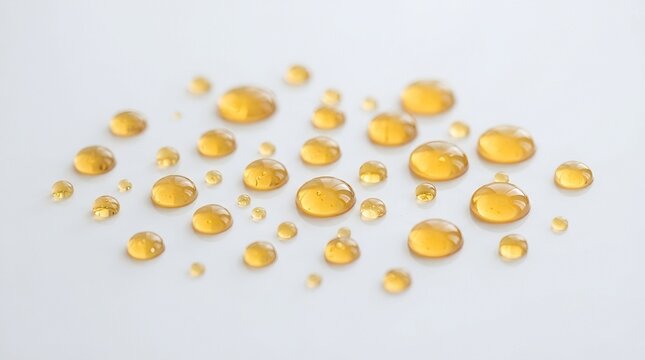 Close-up of pure vitamin d3 gel capsules in liquid form on clean white background