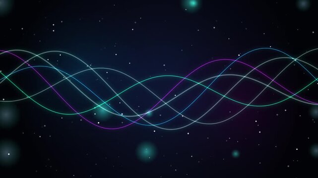 Abstract Neon Sine Waves Animation Glowing Particles Motion Graphics on Dark Background Loop Video