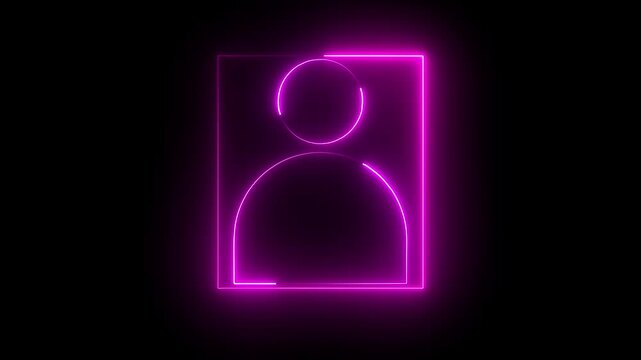 Glowing neon pink color user contact icon animation profile people man male identity account icon sign symbol on black