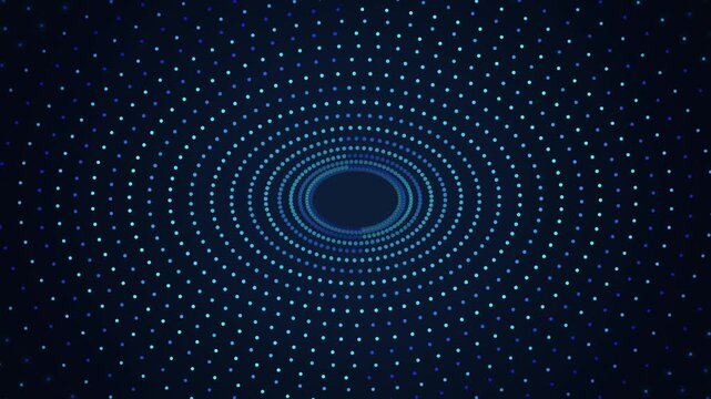 Blue Circular Particle Wave Motion Graphic Background with Futuristic Glowing Digital Dot Patterns