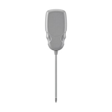 Simple soil pH meter with gray handle and metal probe vertically