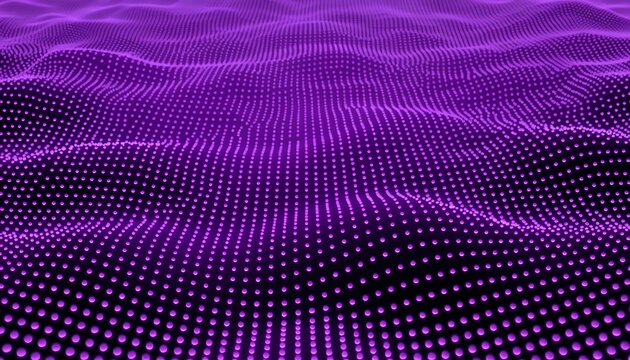 Data waves form a digital landscape with glowing purple light dots.
