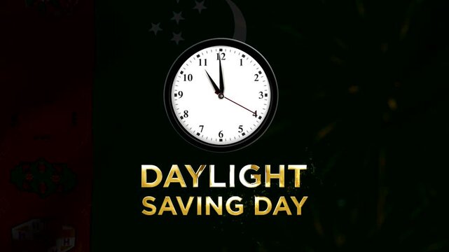 Daylight saving day concept featuring an analog wall clock over a symbolic green background