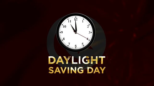 Daylight Saving Day concept with a classic wall clock and elegant golden glowing typography on a dark background